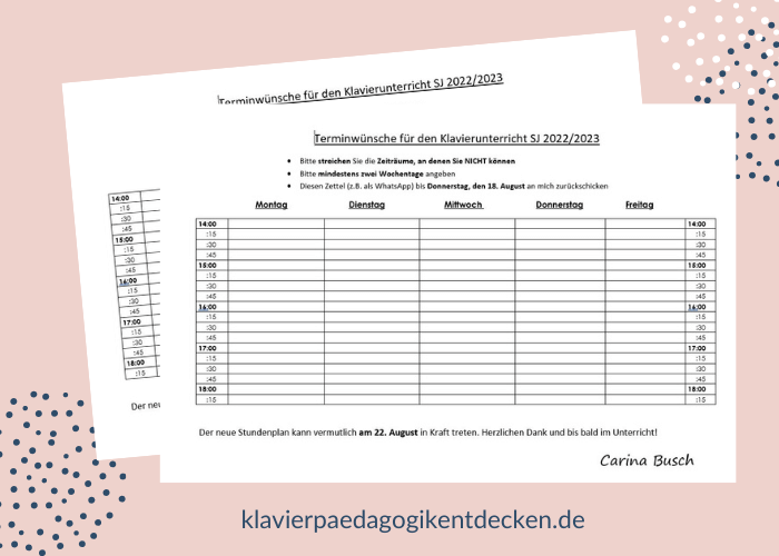 Instrumentalunterricht Stundenplan erstellen
